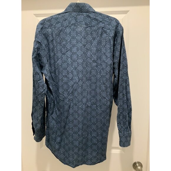 Peter Millar Button Up Shirt MEDIUM Mens Long Sleeve Blue Print - Picture 5 of 8